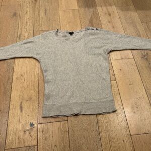 Ann Taylor Light Gray Crewneck Sweater with Button Accent